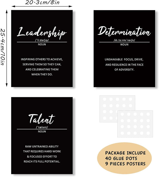 Outus 9 Pieces Inspirational Phrases Posters Wall Decor Motivational Sayings Quote Positive Prints for Teens Adults Living Room Office Classroom Bulletin Board Decor,Unframed,8 x 10 Inch (Black)