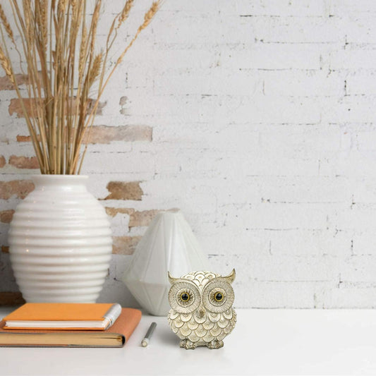 Garwor Retro Owl Statue for Home Decor, 6" Vintage Gold Resin Owl Figurine with Artistic Raised Feathers, Cute Bird Sculpture for Bookshelf Mantle Tabletop Decoration, Gift for Owl Lovers