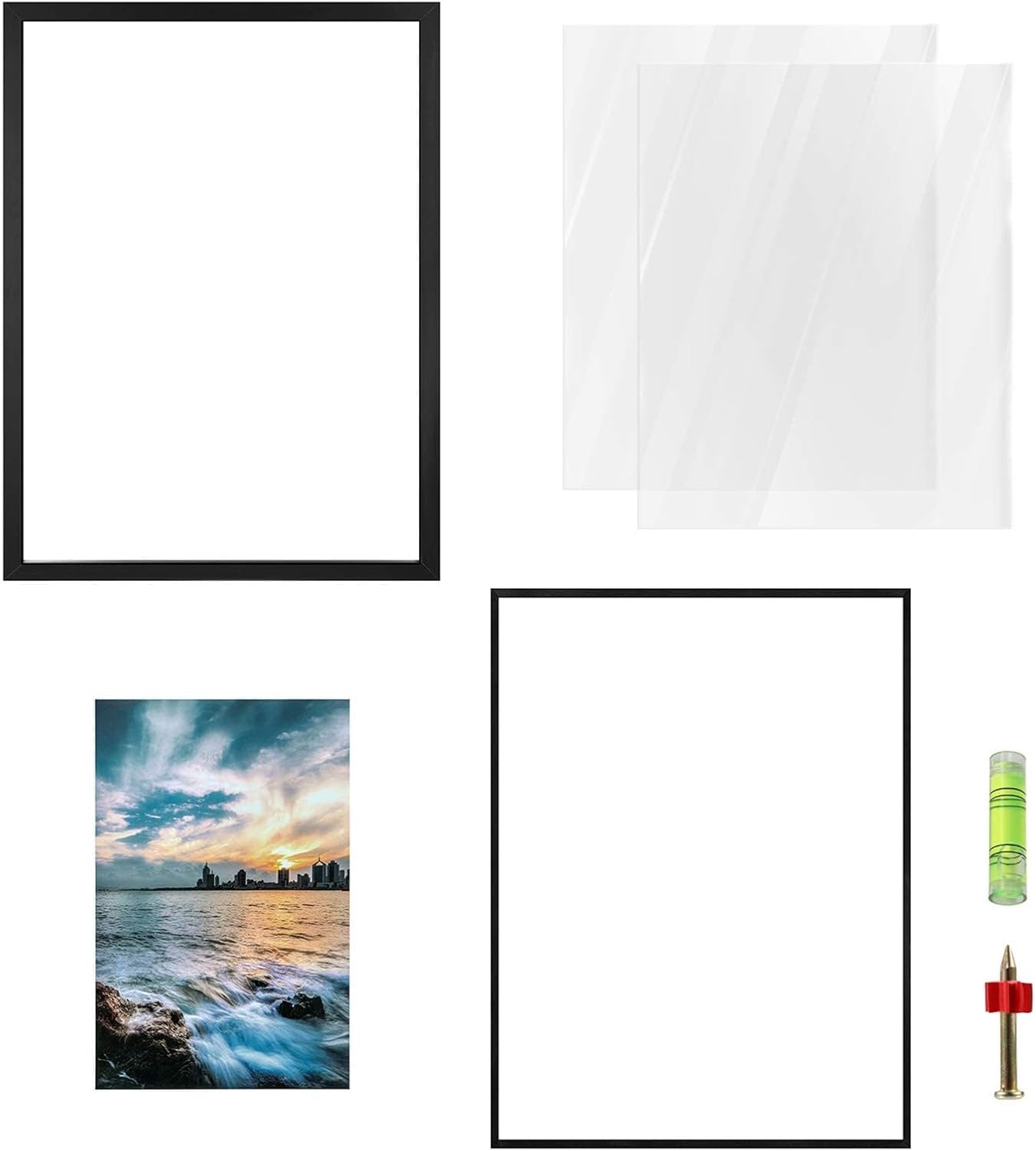 ONE WALL 11x14 Inch Floating Frame, Black Wood Double Glass Float Picture Frame Display 11x14/8x10/5x7 Inch Photos or Plant or Petal Specimens for Wall and Tabletop - Mounting Accessories Included