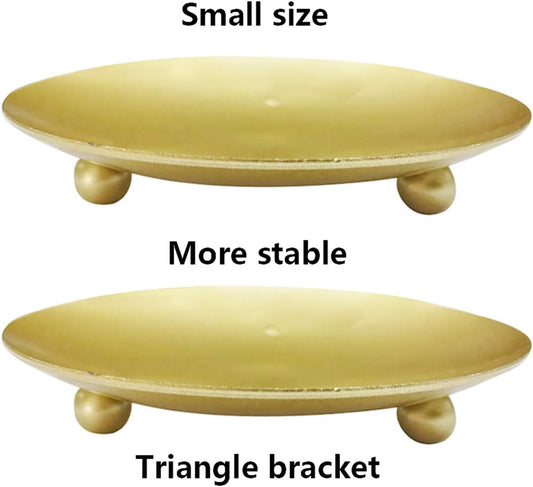 YYaaloa 2 Pack Gold Decorative Iron Plate Candle Holder 4.33'' Candle Stand Candle Plate for LED & Wax Candles, Incense Cones, Spa, Weddings (Gold-2 Pack)