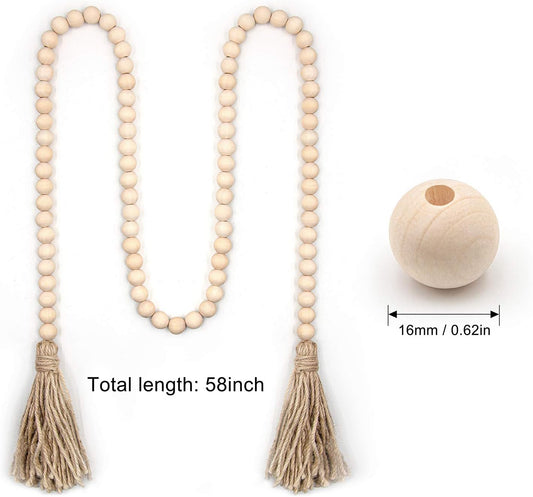 LSKYTOP 60 Inches Wood Bead Garland,Wooden Beads with Tassels,Farmhouse Beads Rustic Prayer Beads Boho Beads for Farmhouse Tiered Tray Coffee Table Mantel Decor (1 Pack)
