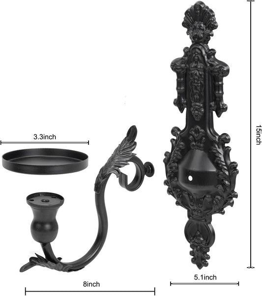 GAKA Wall Sconce Candle Holder Set of 2 Gothic Metal Candle Sconce Black Candle Holders Vintage Wall Mount Candle Holders Decorative,Black