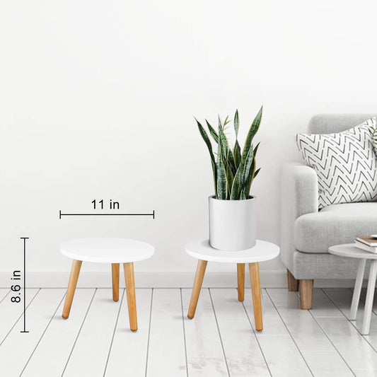 Uneedem Wood Mid Century Plant Stand for Indoor Plants, Modern Table, Tall Holder for Flower Pots, Small Round Side/End Table(A2 White, High: 16.5")