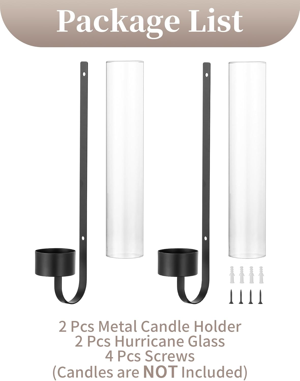 Sziqiqi Black Wall Candle Holders: Metal Candle Sconces for Taper Set of 2 Modern Wall Mounted Candlestick Holder with Hurricane Glass for Living Dining Room Bedroom Bathroom Outdoor