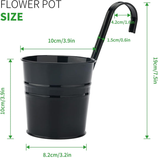 KINGLAKE Flower Pots,10 Pcs Metal Iron Hanging Flower Plant Pots Balcony Garden Plant Planter Baskets Fence Bucket Pot 4'' Flower Holders with Detachable Hook