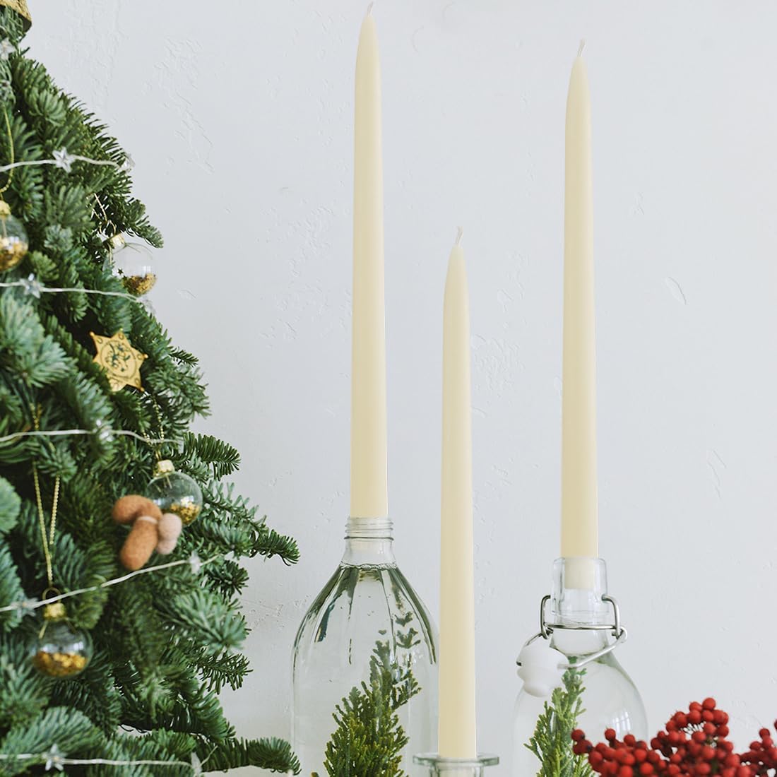 8'' Natural Ivory White Beeswax Taper Candles Set of 6, DEYBBY Smokeless and Dripless Beeswax Candles, Long Lasting Burning