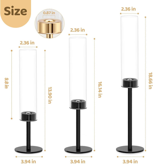 Gold Hurricane Candle Holders Set of 6, Tall Metal Windproof Glass Taper Candle Holder for Candlestick, Candle Sticks Decor, Table Centerpieces for Wedding, Candlelit Dinner Party Fireplace Decoration