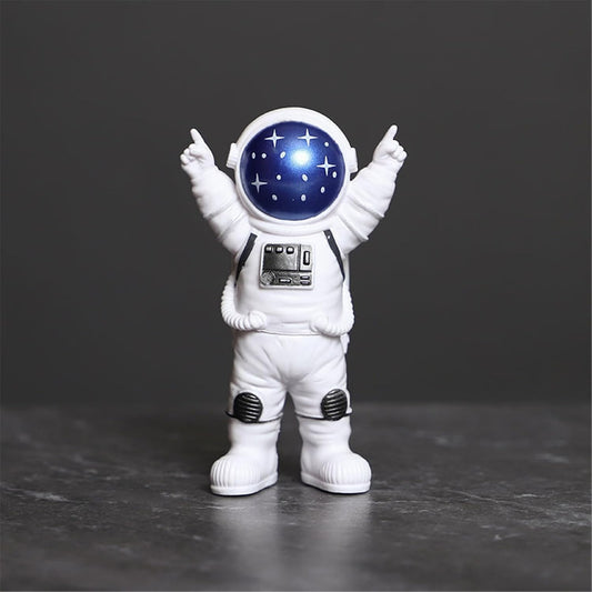 Blue White Astronaut Statues Set of 4, Spaceman Sculpture Figurines Outer Space Theme Decor for Nursery Room Cake Topper