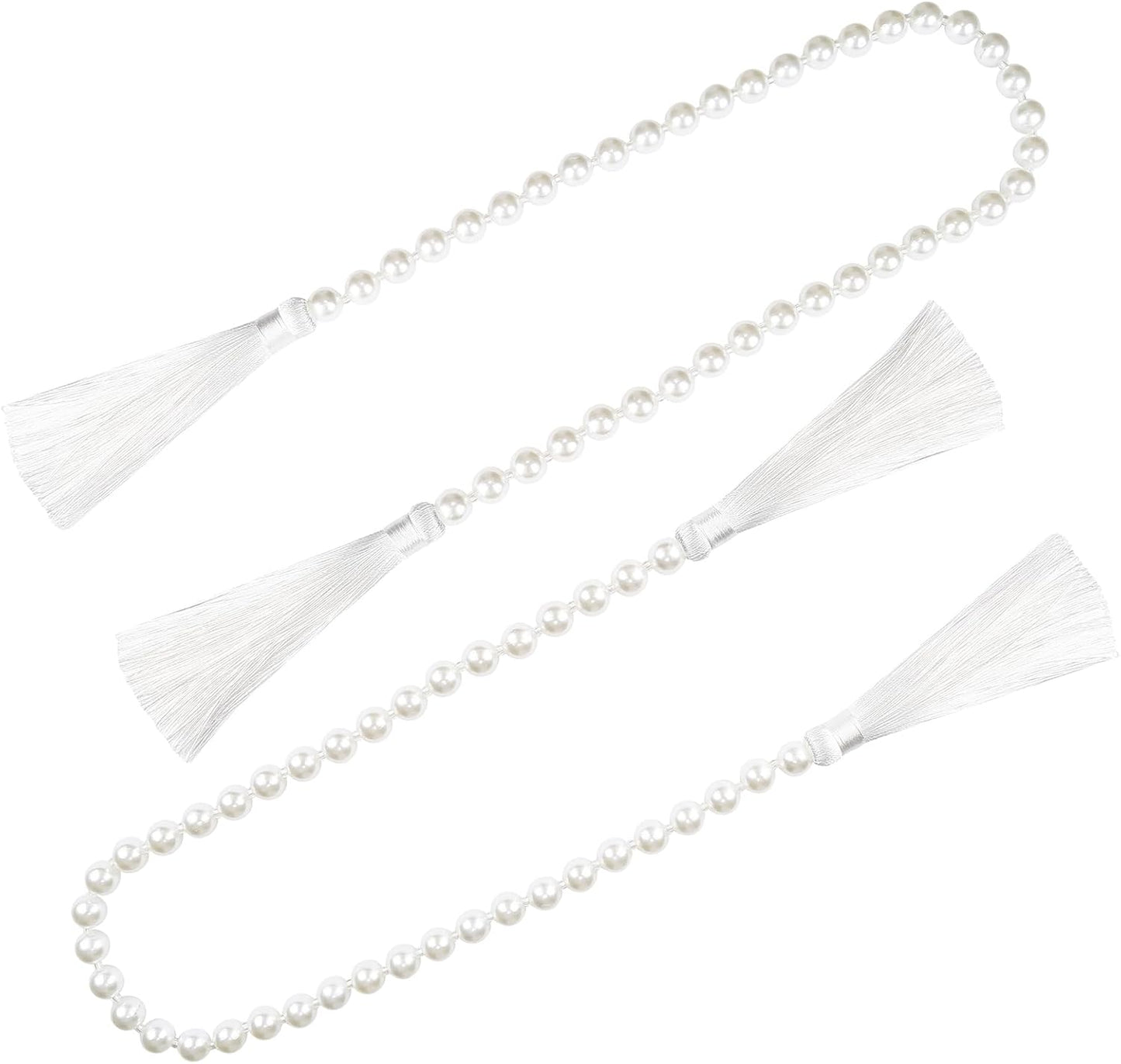 34 Inch Pearl Glass Bead Garland with Tassels - Elegant Boho Table Decor, Fringe Wall Hanging for Wedding, Party, Farmhouse Rustic Prayer Bead Home Decoration(1 Pack,Gold)