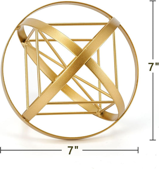 HLQMFHT 7 inches Metal Geometric Abstract Sculpture, Metal Geometric Sculpture Decor Sphere, Tabletop Decor for Living Room,Study,Bedroom,Modern Home Decor Accents