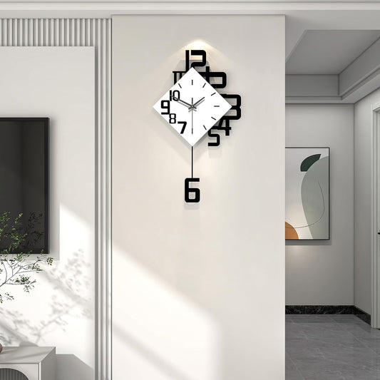 Decorative Wall Clock for Living Room Decor Large Modern Wall Clocks with Pendulum Battery Operated for Bedroom Office Kitchen Home Small Black Silent Wall Clock Non Ticking 11.8*22.4 Inch