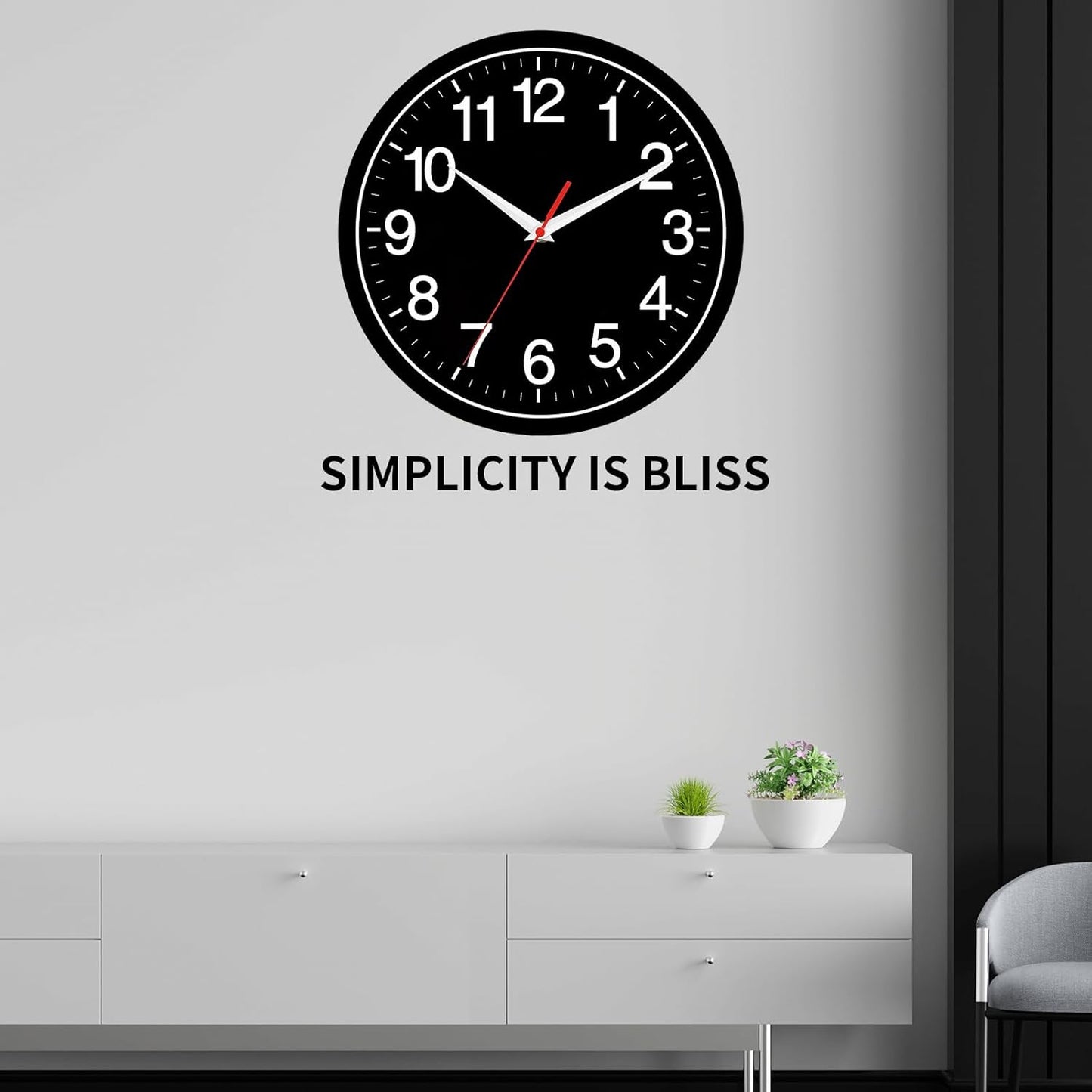Rohioue Wall Clock Modern 8 Inch Battery Operated Silent Non Ticking Small Analog Clock for Living Room Office Home Bedroom Kitchen Bathroom(Black)