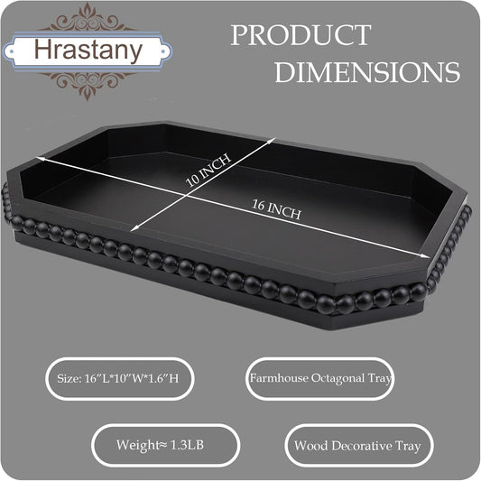 Hrastany Wood Rustic Serving Tray with Beads, Farmhouse Brown Decorative Tray for Table Centerpiece, Christmas Wedding Halloween Home Decor