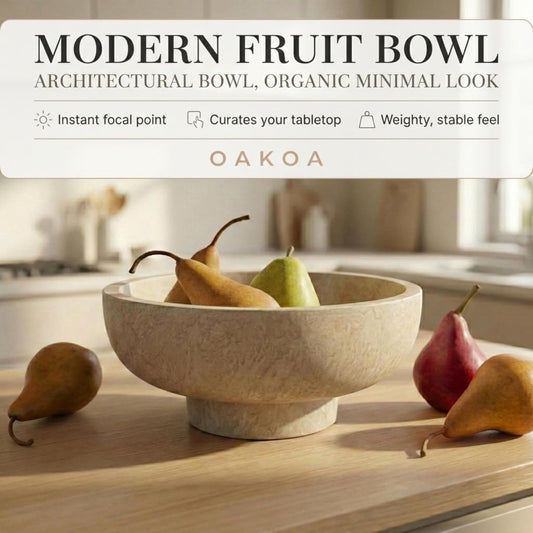 OAKOA Concrete Black Decorative Bowl for Home Decor - Black Fruit Bowl - Modern Pedestal Coffee Table Bowl for Entryway Table
