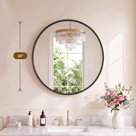 NEWBULIG 36 Inch Round Wall Mirror, Bathroom Mirror for Over Sink, Matte Metal Framed Circle Vanity Mirror, Wall Decor for Bedroom, Entryway, Anti-Rust, Tempered Glass, Hanging or Leaning, Black
