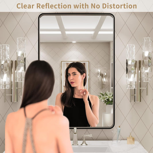 LOAAO Black Metal Framed Bathroom Mirror for Wall, 22X30 Inch Rounded Rectangle Mirror, Matte Black Bathroom Vanity Mirror Farmhouse, Anti-Rust, Hangs Horizontally or Vertically - Colors B