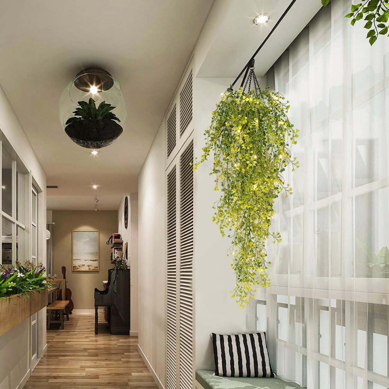 RECUTMS Fake Hanging Plants Artificial Ferns for Outdoor Hanging Faux Plants Vine Ivy Faux Fern Hanging Vines Wall Plants for Home Garden Party Wedding Decor (White 4P)