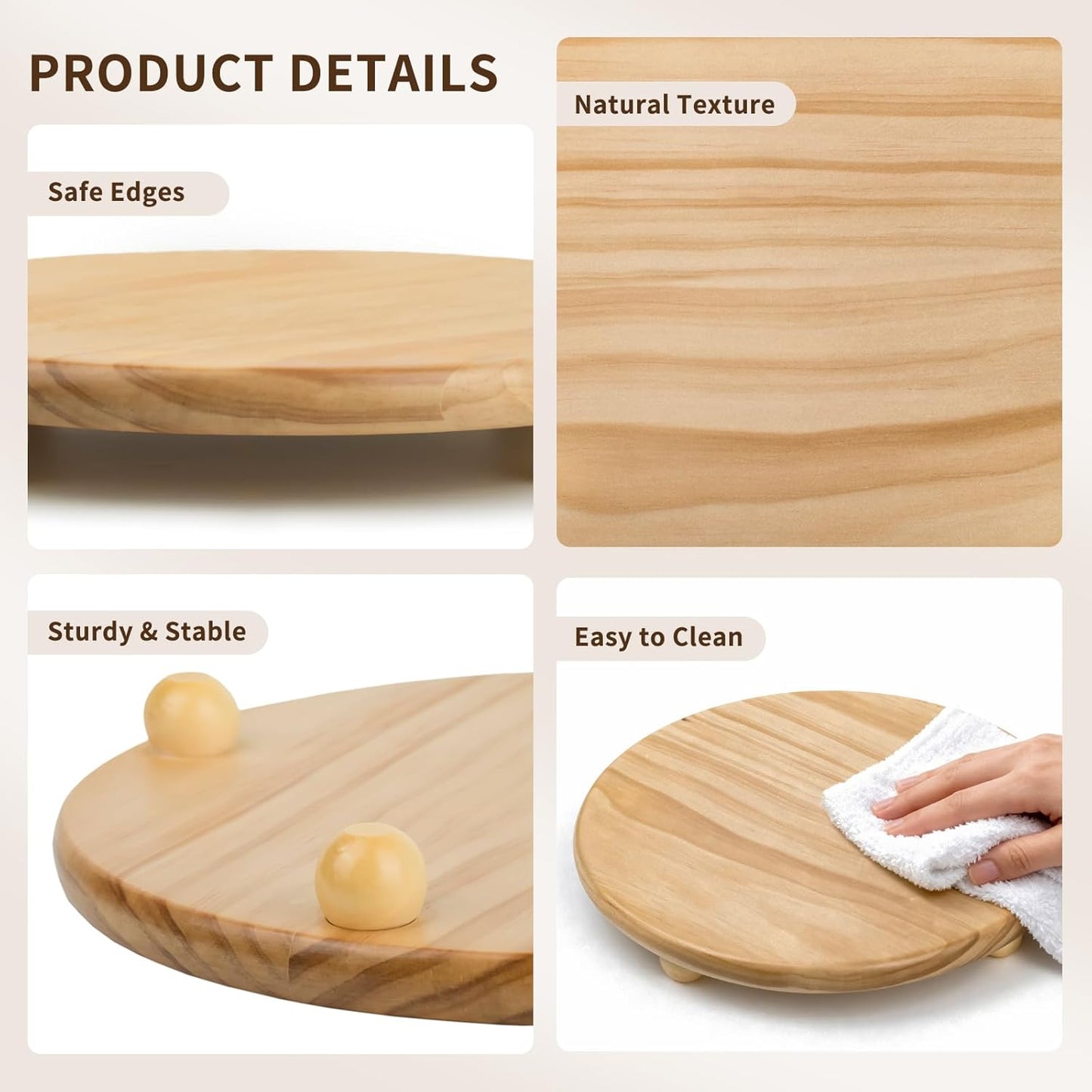 HillSpring Wood Pedestal Stand, 12“ Round Wood Riser for Kitchen Bathroom Counter Organizer, Sturdy Farmhouse Display Tray to Elevate Soap Dispenser, Plants, Vases