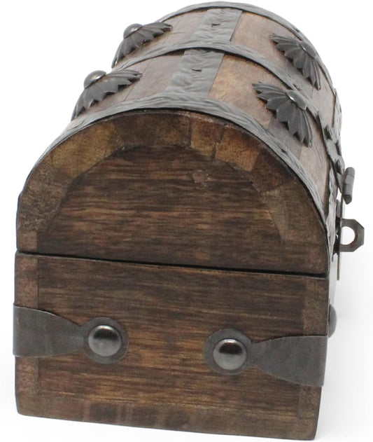 Nautical Cove Treasure Chest Keepsake and Decorative Wood Box (Medium 6.5x4.5x4.5) - Storage Box, Wooden Box with Hinged Lid, Rustic Storage, Pirate Storage Box, Vintage Wooden Chest