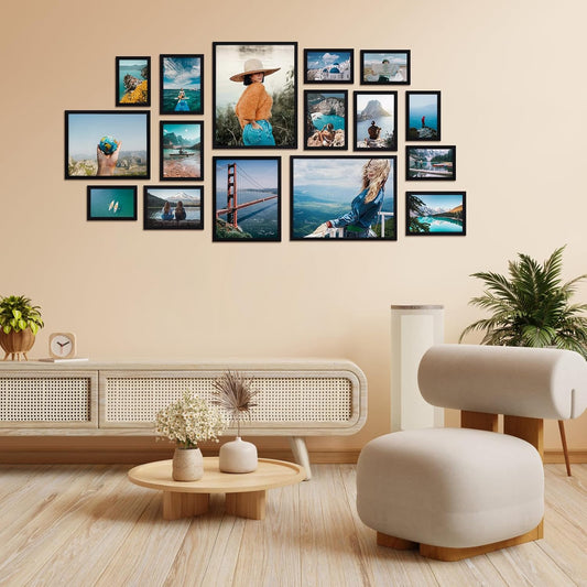 Giftgarden 16 Pack Gold Picture Frames for Multi Sizes Photos, Assorted Set Including Two 11x14, Two 8x10, Six 5x7, Six 4x6, Gallery Collage Frame for Wall or Tabletop Display