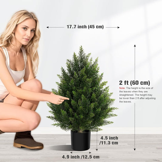Outdoor Artificial Cedar Topiary Tree, Faux Evergreen Shrubs for Front Porch Decor, Lifelike Fake Bushes Plants for Home Living Room Front Door Decor (2, 6ft)