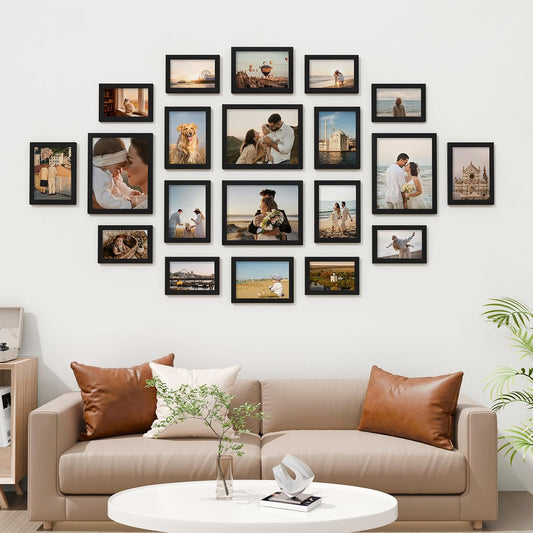 Vittanly 20 Pack Picture Frames Collage Wall Decor, Multi Sizes Including 4pcs 8x10, 8pcs 5x7 and 8pcs 4x6 Photo Frames, Gallery Frame Set for Wall or Tabletop Display, Black, Brown and Dark Grey