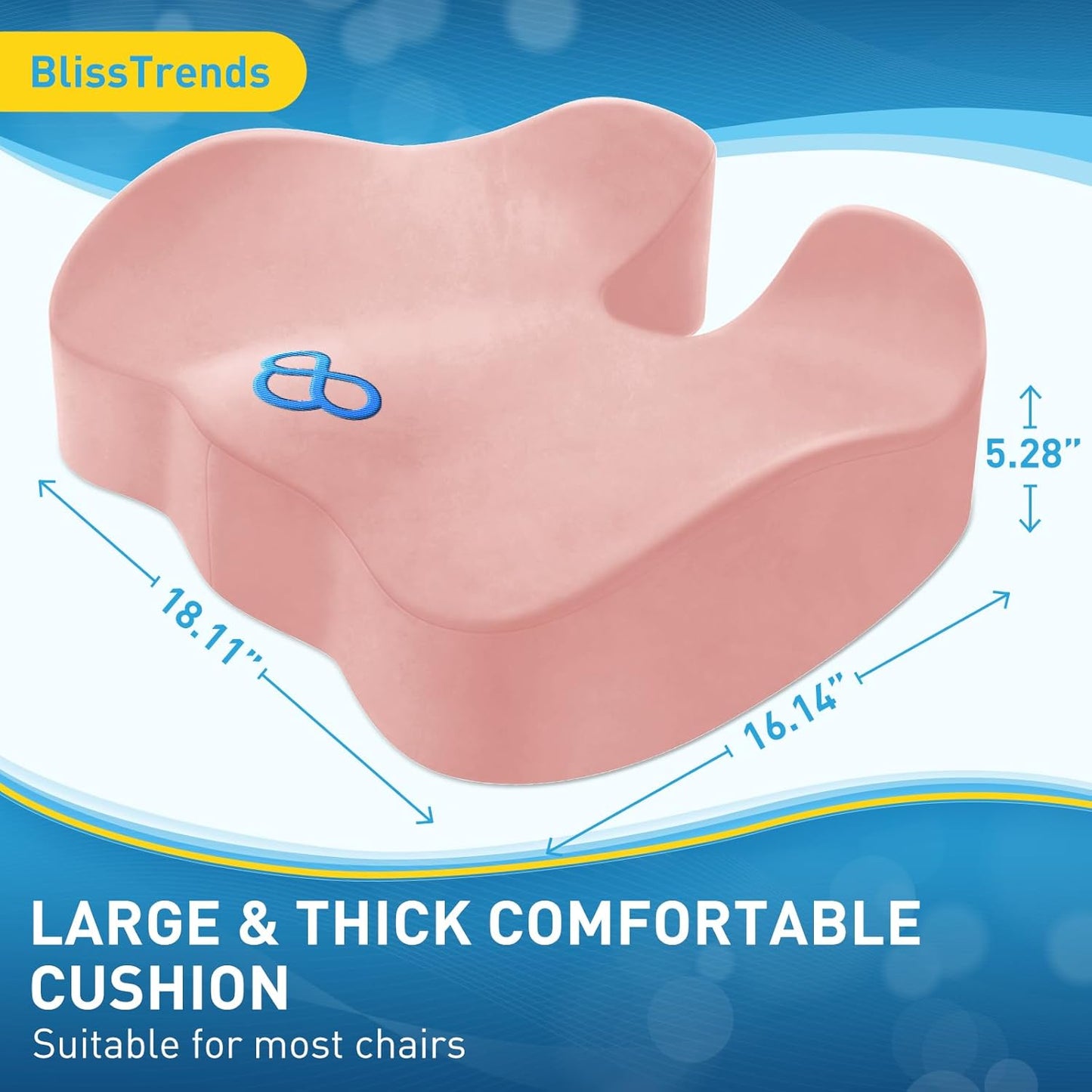 BlissTrends Seat Cushion with Velvet Cover, Thick Memory Foam Cushions for Office Chair, Car Seat, Airplane, Relieving Pressure Tailbone Sciatica Back Pain for Long Sitting, Car Drivers 4.7in Black