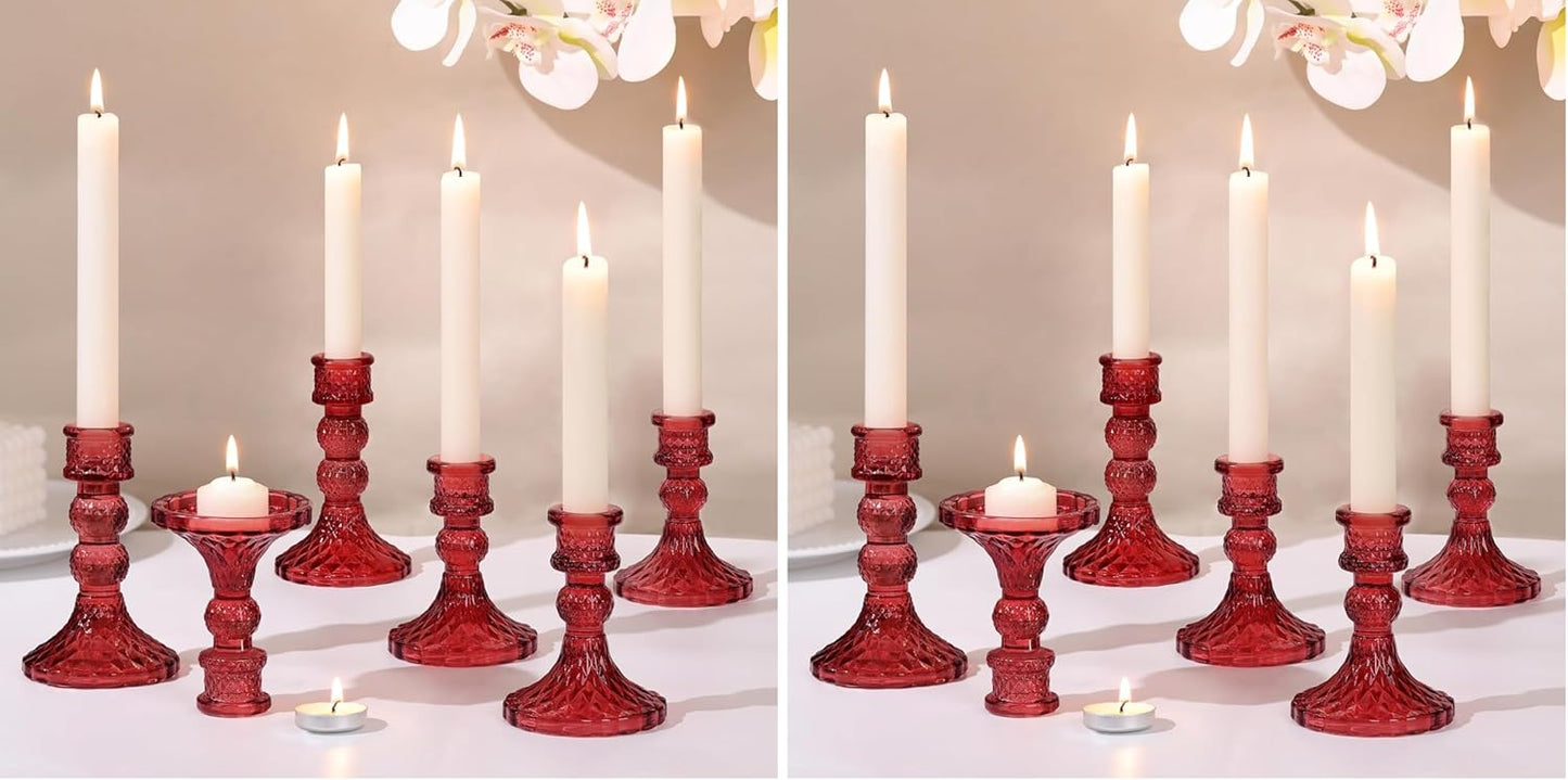 DARJEN 6Pcs Gold Candlestick Holders Set - 4" H & 5" H Striped Taper Candle Holders Bulk, Glass Candle Holders for Wedding, Festival, Party, Table Centerpiece, Gifts