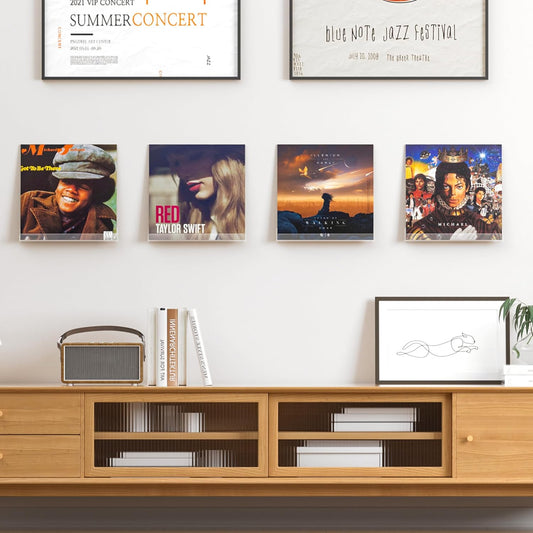 upsimples 8 Pack Vinyl Record Wall Mount Shelves, 12" Vinyl Holder for Album Record Storage & Display, Clear Acrylic Floating Shelves for Wall Decor, Kids Bookshelf, Magazine Rack, Picture Ledge
