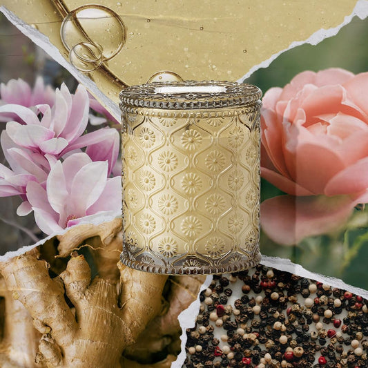 LA JOLIE MUSE Santal Rose Scented Candle – Saffron, Rose & Leather | 6 oz Natural Soy Wax | 40 Hours Clean Burn | Self Care Gifts for Women | Elegant Home Decor