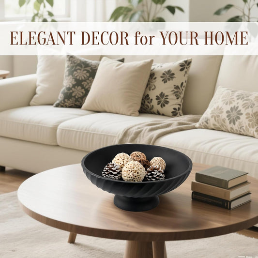 Deobath Large Resin Pedestal Decorative Bowl - Modern Handicraft Bowls for Home Decor - Fruit Bowl for Kitchen Counter - Key Bowl for Entryway Table,Artificial Stone Beige