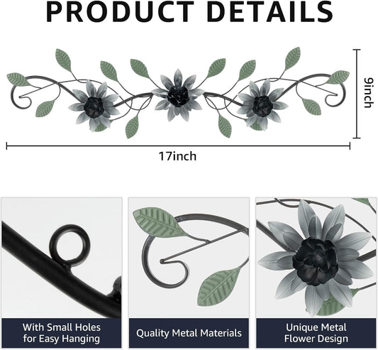 KHJCXS Metal Wall Art Modern Minimalist Metal Flowers Indoor Decor Horizontal Wall Art Iron Artwork,for Over Door,Bedroom,Living Room,Kitchen,Office Scroll Decor