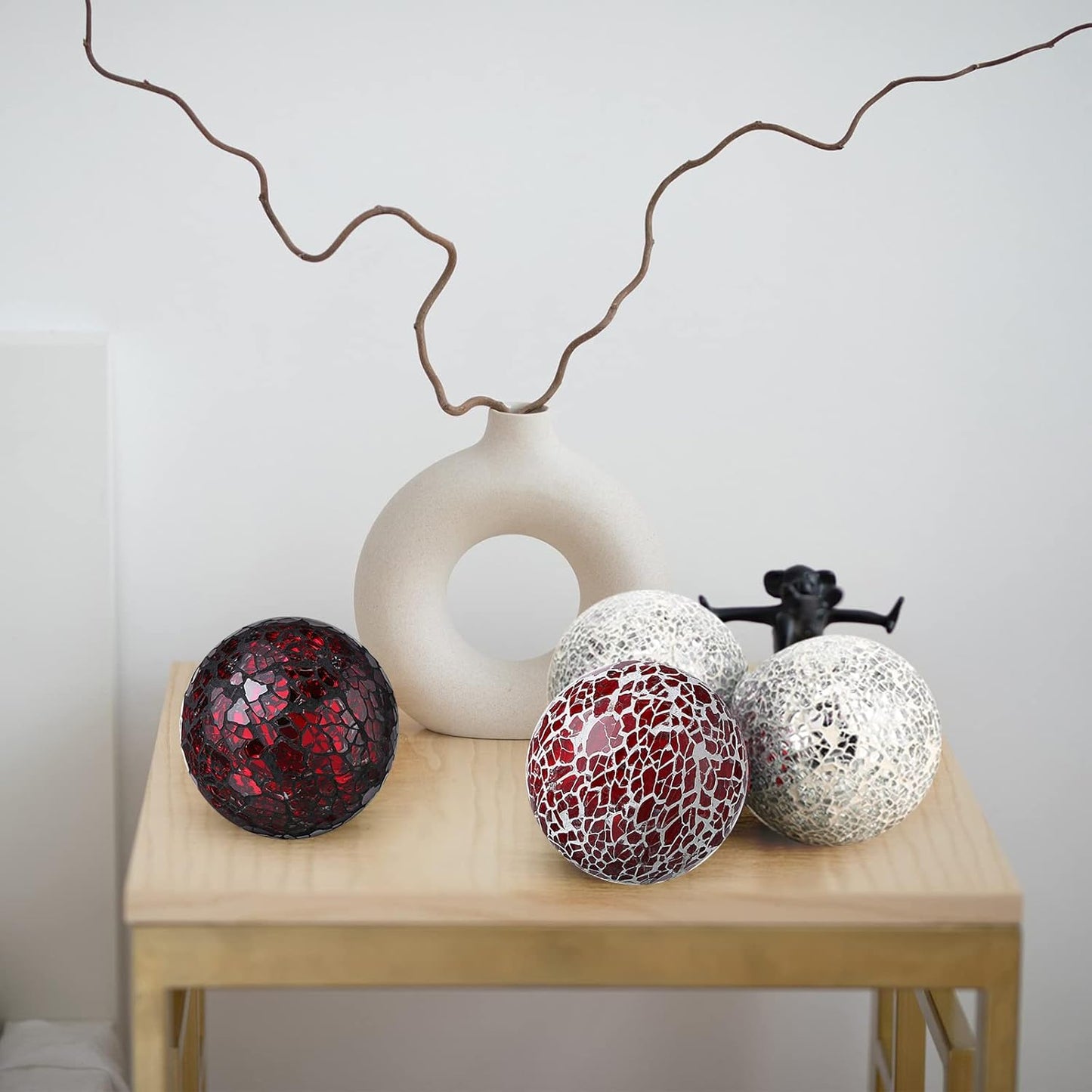Cunhill 6 Pieces Decorative Balls for Bowls 6.5 cm / 2.5 Inch Orbs Glass Balls for Centerpiece Bowls Mosaic Sphere for Home Decoration Dining Table Christmas Party (White,Red,Reddish Black)