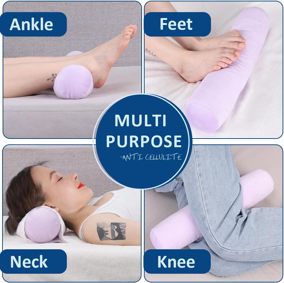 Health Cervical Neck Roll, Comfortable and Highly Resilient Bolster Pillows, Round Neck Pillows Support for Sleeping | Large Size Bolster Pillow for Bed, Legs, Back and Yoga (Grey)