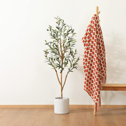 Kazeila Artificial Olive Tree 6FT Tall Faux Silk Plant for Home Office Decor Indoor Fake Potted Tree with Wood Branches and Fruits