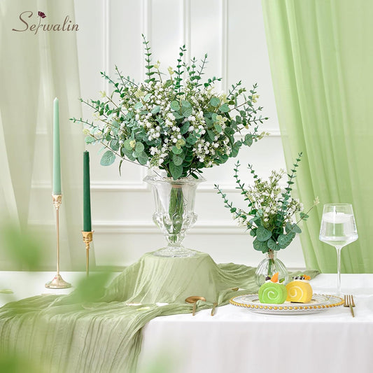 Serwalin 100 Pcs Mixed Artificial Eucalyptus Stems,Babys Breath Artificial Flowers Bulk with Faux Eucalyptus Leaves Greenery Stems for Wedding DIY Bouquets Floral Arrangement Home Decor