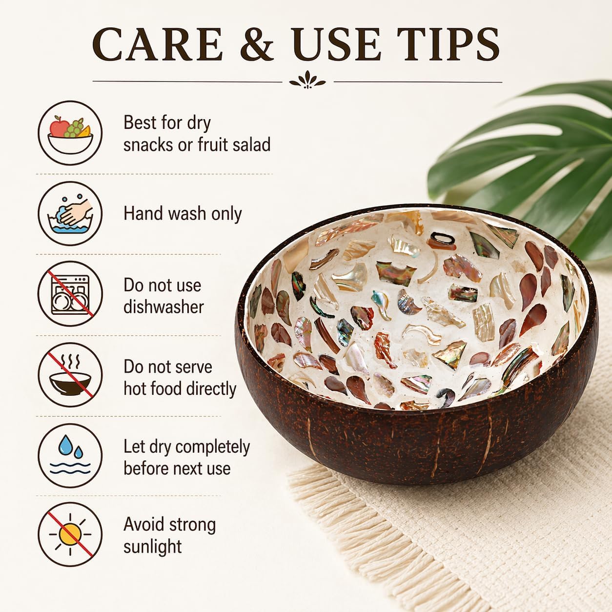 ChezMax Natural Coconut Bowl with Mother of Pearl Inlays - Key Bowl & Fruit Snack Holder (Blue-Gold)