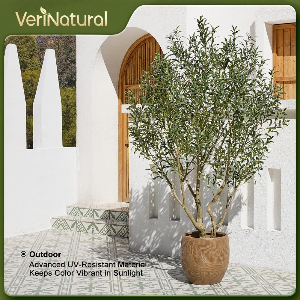 Verinatural Olive Tree Artificial Indoor 6ft - UV Resistant Large Fake Plants - Realistic Faux Olive Tree in Pot - Tall Artificial Plants Outdoor for Home, Patio, Living Room, Office Decor,VN138