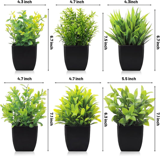 Unittype 12 Pcs Fake Plants Small Artificial Faux Plants for Shelf Mini Plastic Potted Greenery for Home Office Desk Bathroom Bedroom Indoor Decor(White Pot,Green)