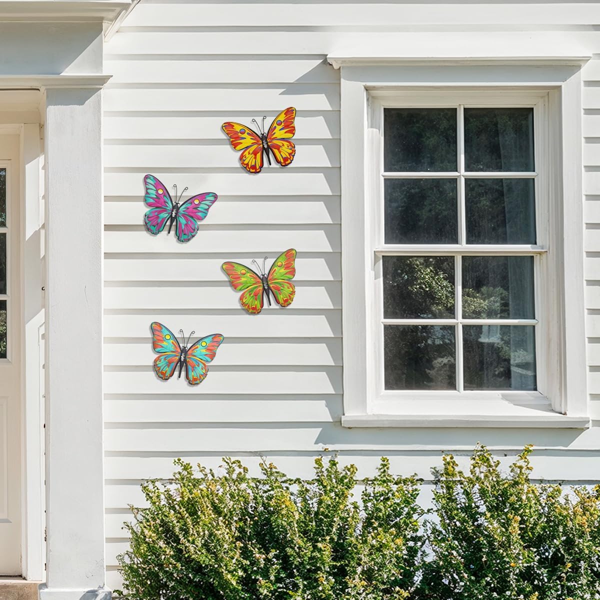Metal Butterfly Wall Decor - 9.6" Outdoor Fence Wall Art Decor, Hanging Decoration for Garden Yard Living Room Bedroom Patio Balcony(4 Pack)