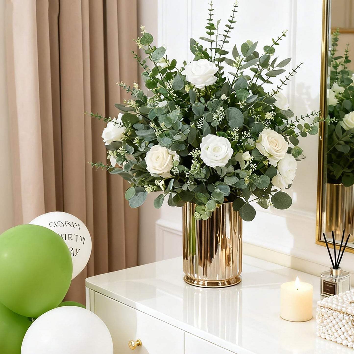 120 Pcs Artificial Eucalyptus Leaves Stems Bulk, Realistic Fake Greenery with 4 Kinds Mixed Silver Dollar, Faux Plants for DIY Floral Arrangements, Wedding Bouquets, Home, Party, Vase Decor