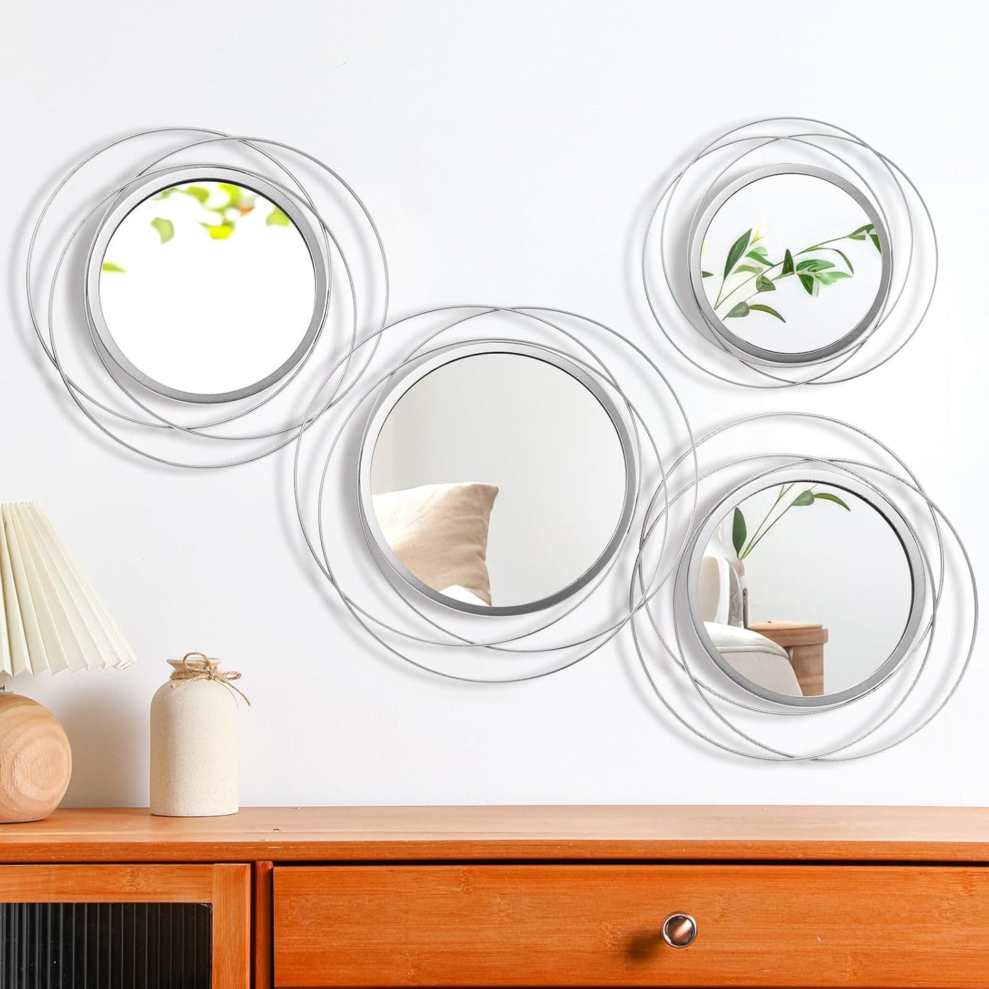 Hicarer 4 Pcs Decorative Wall Mirror Round Modern Circle Mounted Mirror Metal Wall Art Decor for Bedroom Living Room Entryway Dining Room Hallway(Gold)