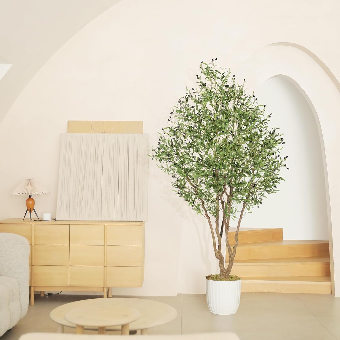 LYERSE Faux Olive Tree 7ft - Artificial Olive Tree Indoor with Large Branches and Realistic Fruits - Fake Olive Tree with Sturdy Base for Modern Home Office House Decor
