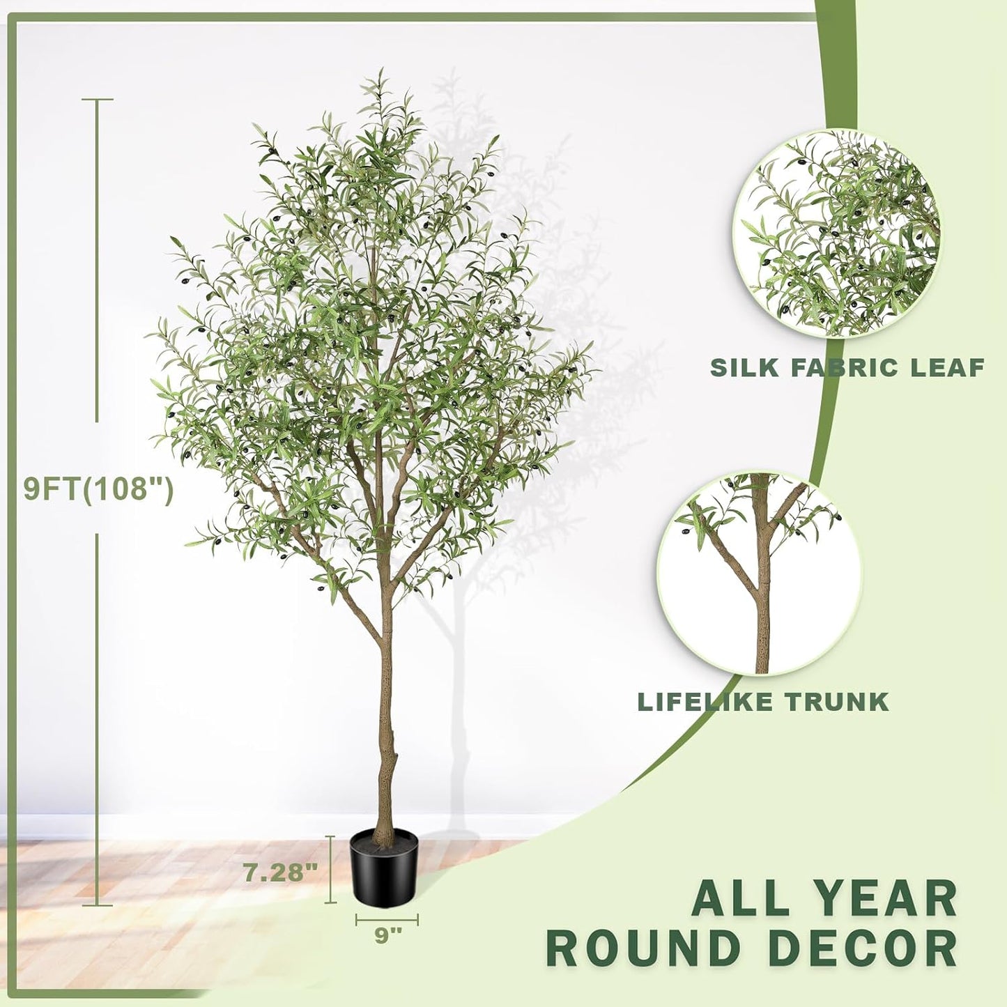 LYERSE Olive Trees Artificial Indoor - Faux Olive Tree 6ft - Fake Olive Tree with Olive Branches and Lifelike Fruits - Artificial Olive Tree for Modern Home Office House Living Room Decor Indoor