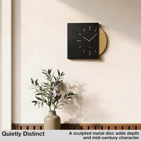 Driini Clocks Mid Century Modern Wall Clock - Square Green Clock with Decorative Gold Accent- Unique and Cool Clock, Battery Operated - MCM Decor & Decorative Wall Clock for Mid Century Modern Decor.