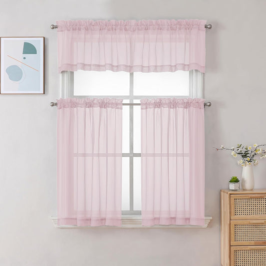 Chyhomenyc Sheer White Valances for Windows 2 Pack, Small Window Curtains for Living Room Bathroom Cafe Laundry Basement, Modern Top Dual Rod Pocket Voile Curtain, 42W x 14L inches, White - Colors C