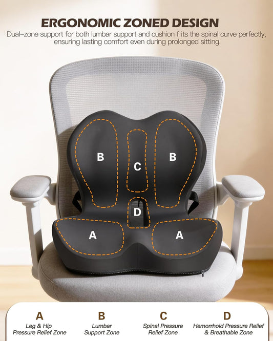 Office Chair Cushion for Tailbone & Low Back Pain Relief, Car and Truck Seat Cushion, Comfortable Foam and High Backrest, Suitable for Office Chairs, Cars, Trucks, and Home Chairs
