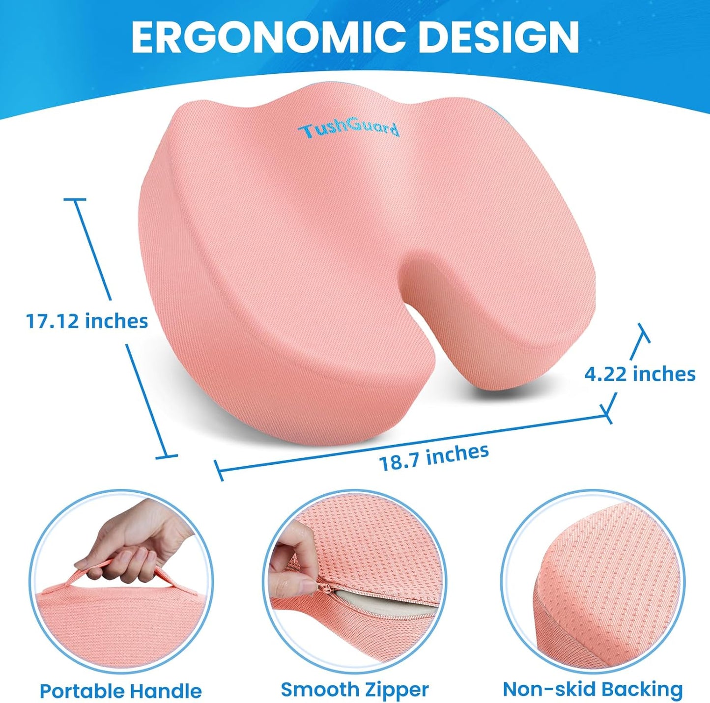 TushGuard Seat Cushion for Office Chair Memory Foam Non-Slip Cushion Back, Relief Chair Pad, Butt Pillow for Office Chair, Car, Computer Desk, Black