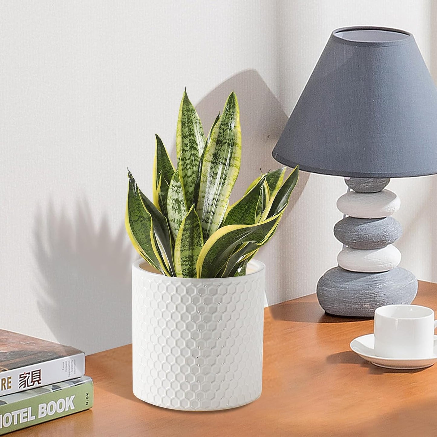Docrin 3-Pack Ceramic Planters Set - 6.5"+5.3"+4" Dual-Tone Flower Pots with Drainage Holes, Modern Indoor Outdoor Planters for Succulents/Herbs/Large Plants, Home Office (Brownish Black & White)