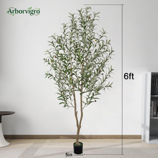 Artificial Olive Tree 6FT Tall Faux Olive Tree Artificial Indoor with Natural Wood Trunk and Lifelike Fruits Realistic Black Potted Interior for Home Office Living Room Decor